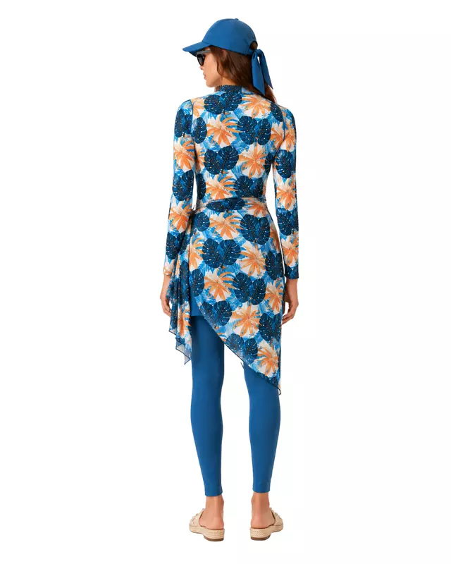 Tropical Print Modest Swimwear Set – 5 Pieces - طقم مايوه محتشم بطبعة استوائية – 5 قطع