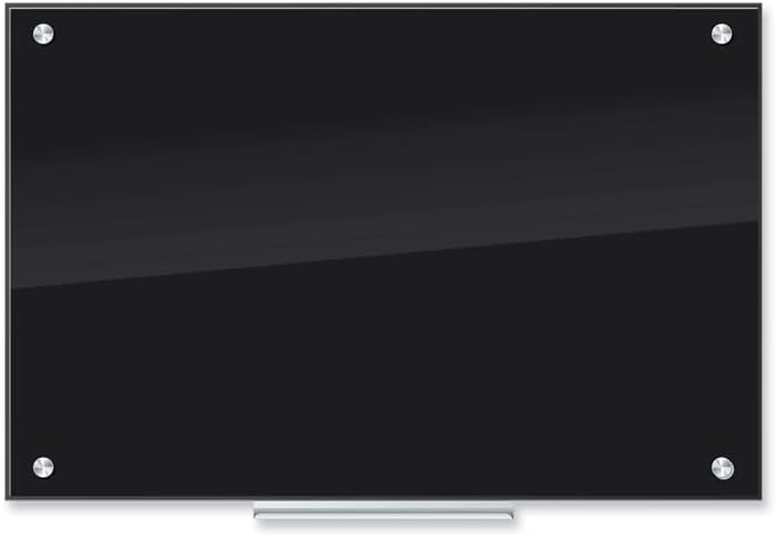 U Brands Glass Non-Magnetic Dry-Erase Board, 36in X 24in, Black Surface, Frameless, Actual Size 35in X 23in (170U00-01)