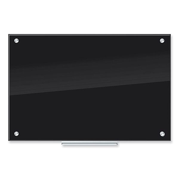 U Brands Glass Non-Magnetic Dry-Erase Board, 36in X 24in, Black Surface, Frameless, Actual Size 35in X 23in (170U00-01)
