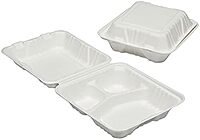 SKILCRAFT 3-Compartment Hinged Lid Tray - Microwave Safe - White - Wood Pulp Body - 200 / Carton - TAA Compliant