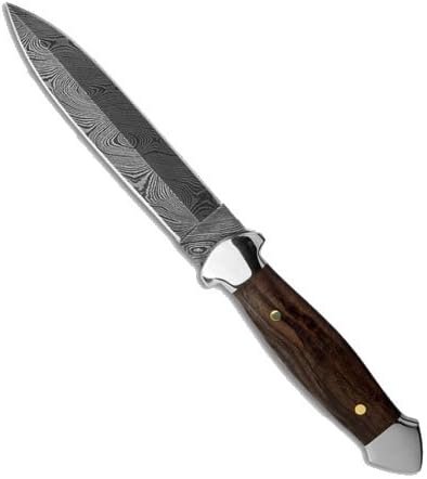 Custom Handmade BucknBear Damascus Dagger Fixed Blade Knife (Walnut Handle)