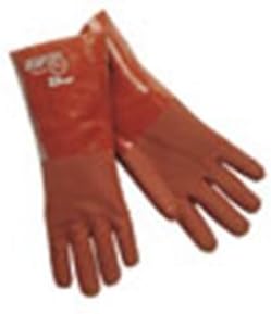 MCR Safety 6454S Double Dipped PVC Jersey Lined Sandpaper Finish Men's Gloves with 14-Inch Gauntlet, Red, Large, 1-Pair