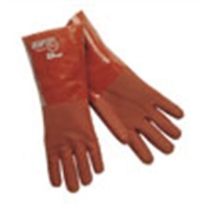 MCR Safety 6454S Double Dipped PVC Jersey Lined Sandpaper Finish Men's Gloves with 14-Inch Gauntlet, Red, Large, 1-Pair