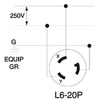 Leviton 2321 20 Amp, 250 Volt, NEMA L6-20P, 2P, 3W, Locking Plug, Industrial Grade, Grounding - Black-White One Size