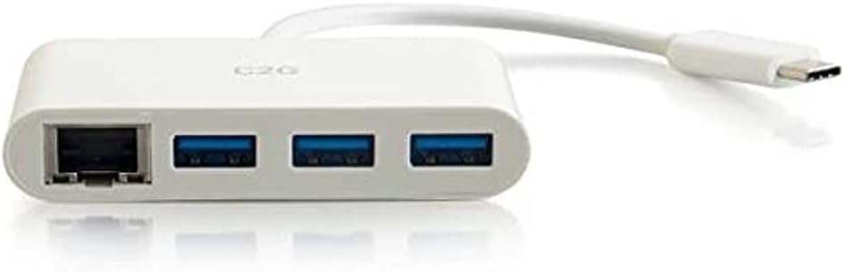C2G USB-C to Gigabit Ethernet Adapter with 3-Port USB Hub