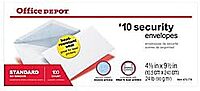 Office Depot Brand #10 Security Envelopes, 4-1/8in x 9-1/2in, Gummed Heat Resistant Seal, White, Box Of 100