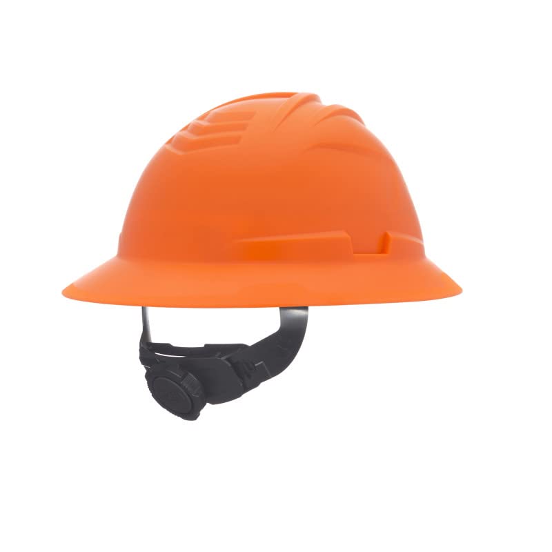 MSA 10215842 V-Gard C1 Non-Vented Hi-Viz Orange Full Brim with ReflectIR Cooling Thermal Barrier and Fas-Trac III Suspension