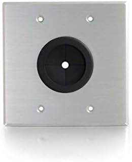 C2G 40546 1.5 Inch Grommet Cable Pass Through Double Gang Wall Plate, Brushed Aluminum Aluminum Silver