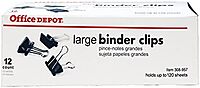 Office Depot Brand Binder Clips, Large, 2in Wide, 1in Capacity, Black, Box Of 12