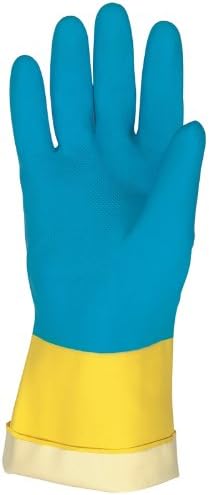 MCR Safety 5408S 8-1/2-Inch Chem-Tech Seamless Nitrile Rubber Gloves with Straight Cuff and Flocked Lining, Blue/Yellow