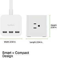 Belkin 6-Outlet Power Cube w/ 3 AC Outlets, 3 USB-A Ports, & 5ft Sturdy Extension Cord - Convenient Compact Cube for Home