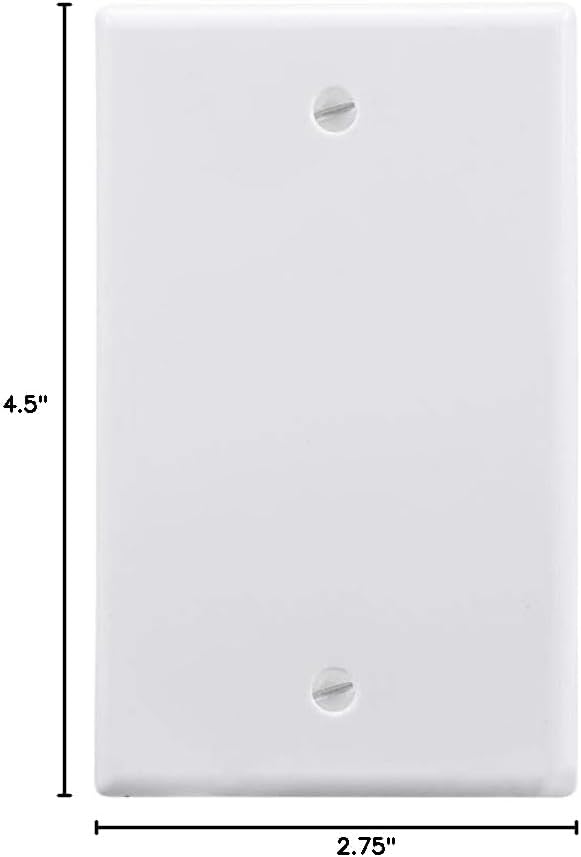 Monoprice 1-Gang Blank Wall Plate - 4.5"x2.75"x0.2", With Screws, White