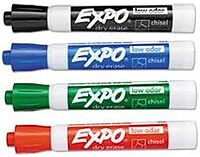 EXPO Low-Odor Dry-Erase Markers, Chisel Point, Assorted Colors, Pack Of 4
