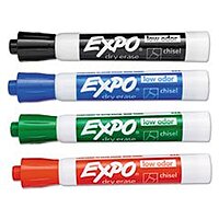 EXPO Low-Odor Dry-Erase Markers, Chisel Point, Assorted Colors, Pack Of 4