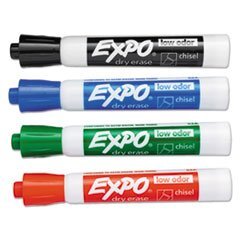 EXPO Low-Odor Dry-Erase Markers, Chisel Point, Assorted Colors, Pack Of 4
