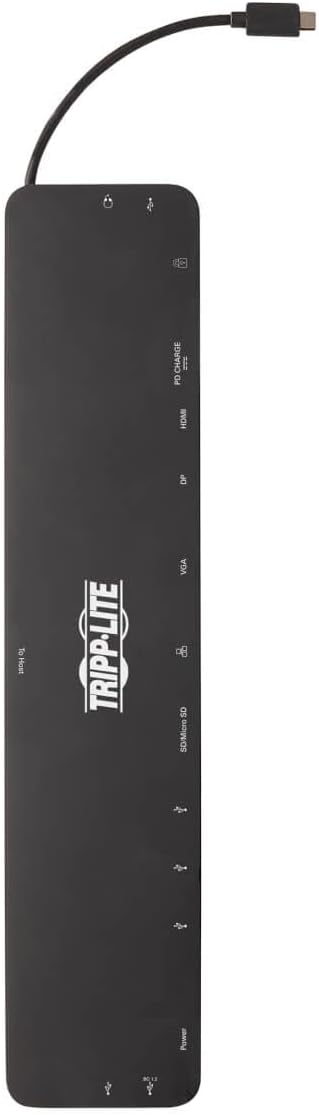 Tripp Lite USB-C Docking Station with Triple Display, 4K HDMI @ 30 Hz, DisplayPort, VGA, USB-A 3.2 Gen 1, Gigabit Ethernet Port, 100W PD Charging, Black Housing, 3-Year Warranty (U442-DOCK7D-B)