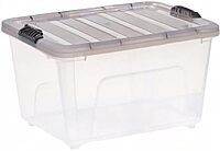 IRIS USA 5 Pack 32 Quart Stack & Pull™ Clear Plastic Storage Box with Buckles, Gray