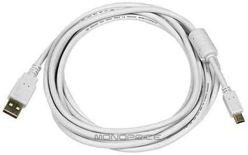 Monoprice USB 2.0 Type-A Male to Mini-B 5pin Male Cable - With Ferrite Core, Gold Plated, 28/24AWG, 10 Feet, Black