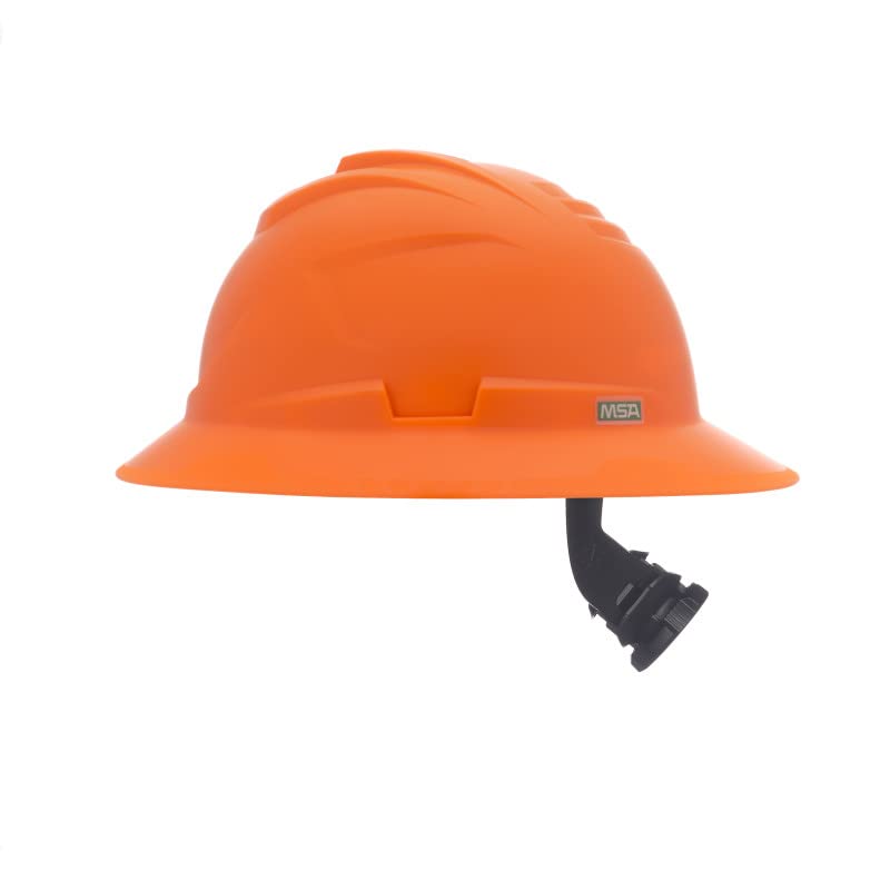 MSA 10215842 V-Gard C1 Non-Vented Hi-Viz Orange Full Brim with ReflectIR Cooling Thermal Barrier and Fas-Trac III Suspension