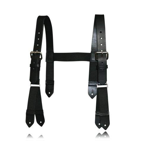 BOSTON LEATHER H-Back Leather Suspenders, 6-Point Button Connection