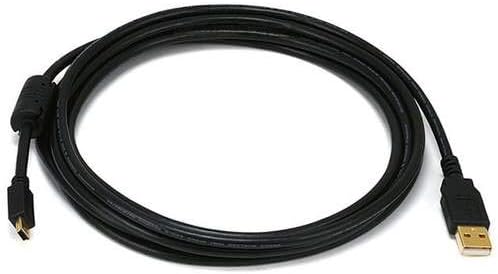 Monoprice USB 2.0 Type-A Male to Mini Type-B 5pin Male Cable - With Ferrite Core, Gold Plated, 28/24AWG, 15 Feet,Black