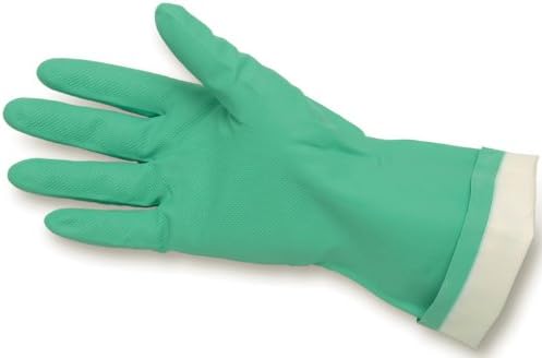 MCR Safety 5317 7-1/2-Inch Nitri-Chem Seamless Nitrile Buna Rubber Gloves with Straight Cuff and Flock Lining, Green, Small