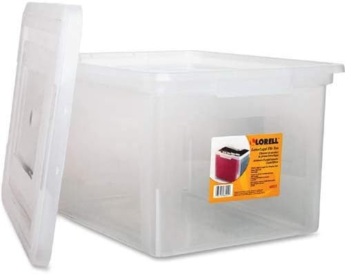 Lorell Storage File Box With Lift-Off Lid, Letter/Legal Size, 18in x 11in x 14 3/16in, Clear