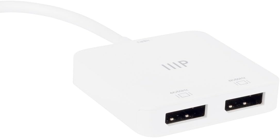 Monoprice USB-C to Dual 4K DisplayPort Adapter (Dual 4K@60Hz) HDR, Supports MST, SST, and Mirror Modes, Portable