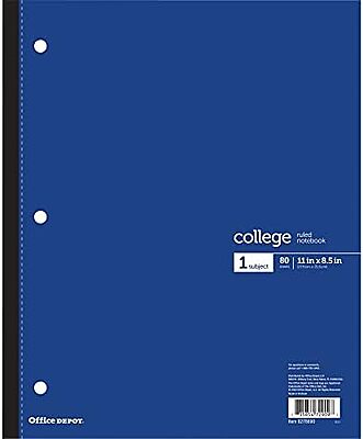 Office Depot® Brand Wireless Notebook, 8-1/2" x 11", 1 Subject, College Ruled, 80 Sheets, Blue