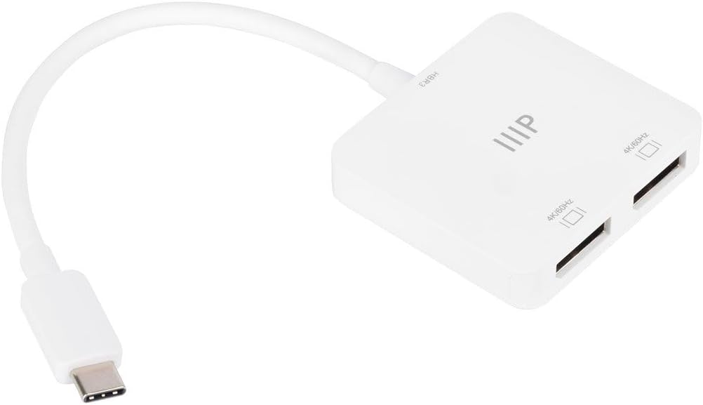 Monoprice USB-C to Dual 4K DisplayPort Adapter (Dual 4K@60Hz) HDR, Supports MST, SST, and Mirror Modes, Portable