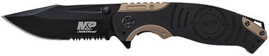 Smith & Wesson M&P SWMP13BSCP Folder Clam Liner Lock Drop Pt. Handle Knife, Black/Gold
