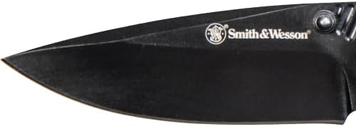 Smith & Wesson SW1101 6.89in Stainless Steel Folding Knife with 3in Drop Point Blade and Rubberized Handle for Outdoor
