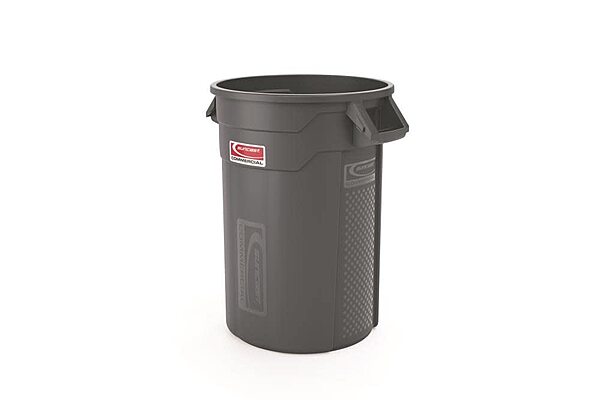 Suncast Commercial Utility Trash Can with Vented Channels, Ergonomic Handles, Rolled Upper Lip, Made in The USA