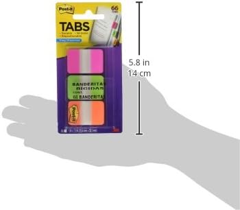Post-it Tabs, 22/Color, 66/Dispenser, 1 in Wide, Pink, Green, Orange (686-PGO) Assorted 0.4" x 2.8" Tabs