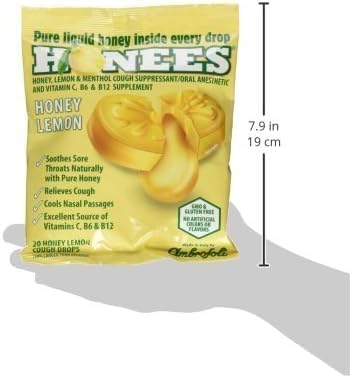 Honees Filled Honey Lemon Cough Drops- Filled with Honey, Menthol, Lemon and Eucalyptus