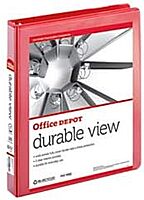 Office Depot Brand Durable View 3-Ring Binder, 1" Round Rings, Red