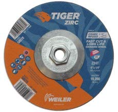 Weiler TIGER Zirc Standard (Type 27) Zirconium Grinding Wheel - 24 Grit - 6 in Diameter - 5/8 in - 11 Nut Center Hole