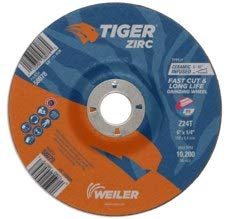 Weiler TIGER Zirc Standard (Type 27) Zirconium Grinding Wheel - 24 Grit - 6 in Diameter - 7/8 in Center Hole