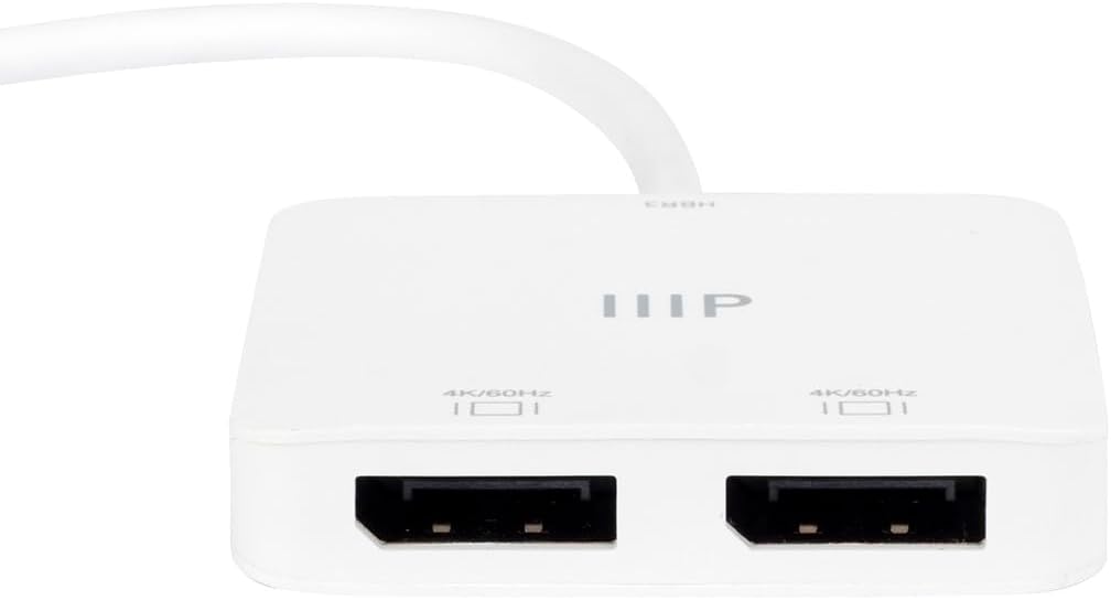 Monoprice USB-C to Dual 4K DisplayPort Adapter (Dual 4K@60Hz) HDR, Supports MST, SST, and Mirror Modes, Portable