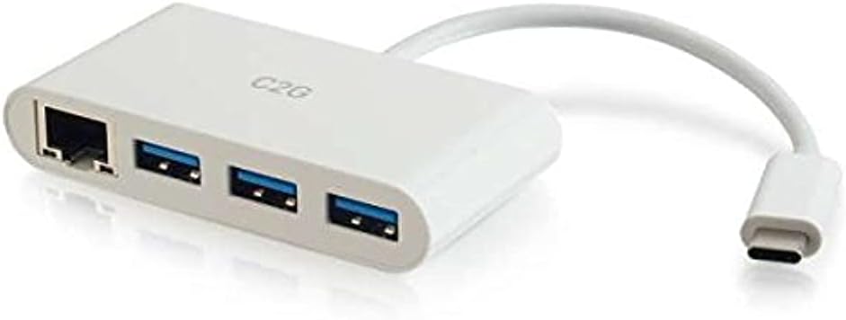 C2G USB-C to Gigabit Ethernet Adapter with 3-Port USB Hub