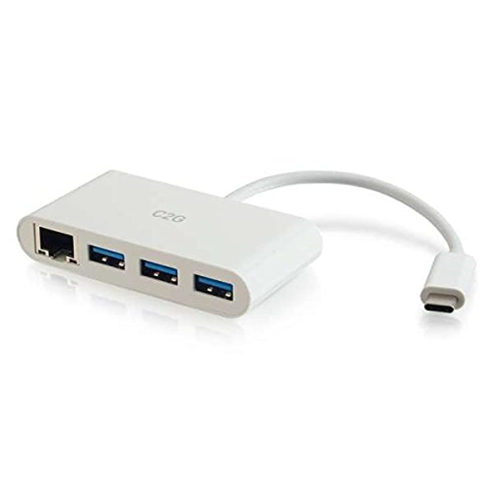 C2G USB-C to Gigabit Ethernet Adapter with 3-Port USB Hub