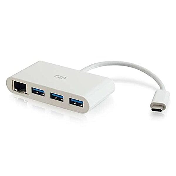 C2G USB-C to Gigabit Ethernet Adapter with 3-Port USB Hub
