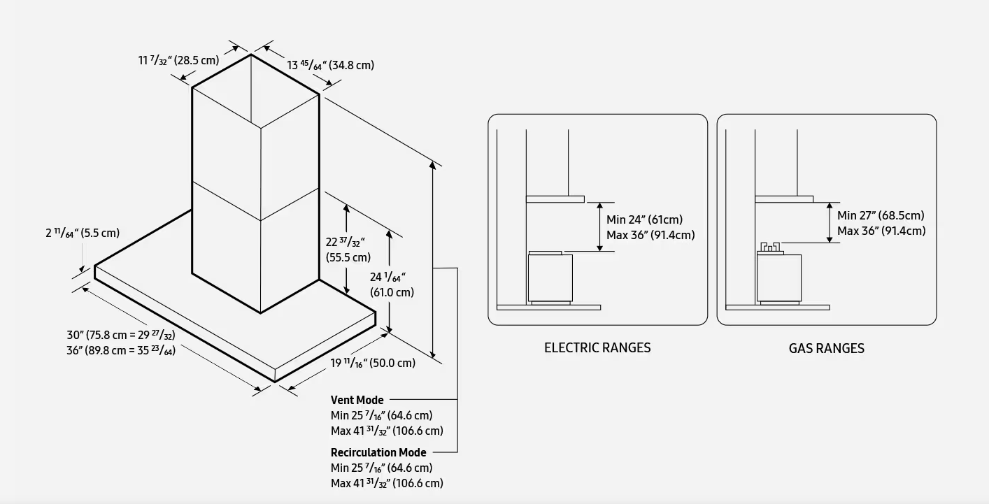 NK30CB600W12AA, SAMSUNG Campana extractora inteligente de pared de 30" a medida en blanco puro, WIFI, 12 meses Garantía General