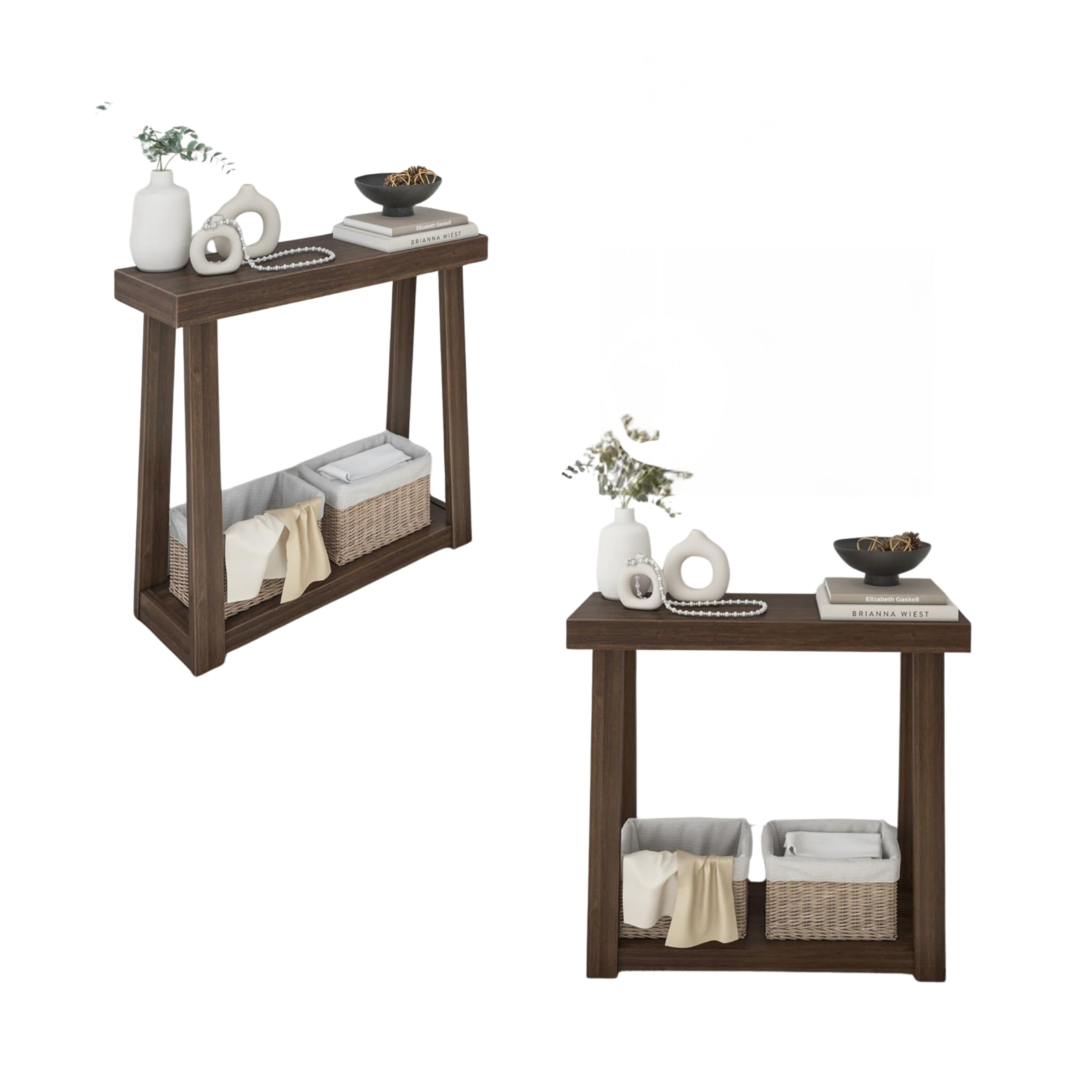 36" Solid Wood Console Table with Shelf – Walnut Finish