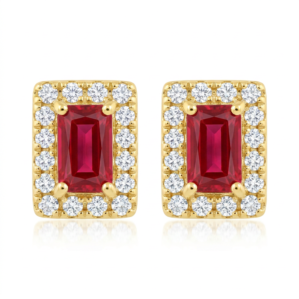 Aretes rectangulares de Rubi con diamantes