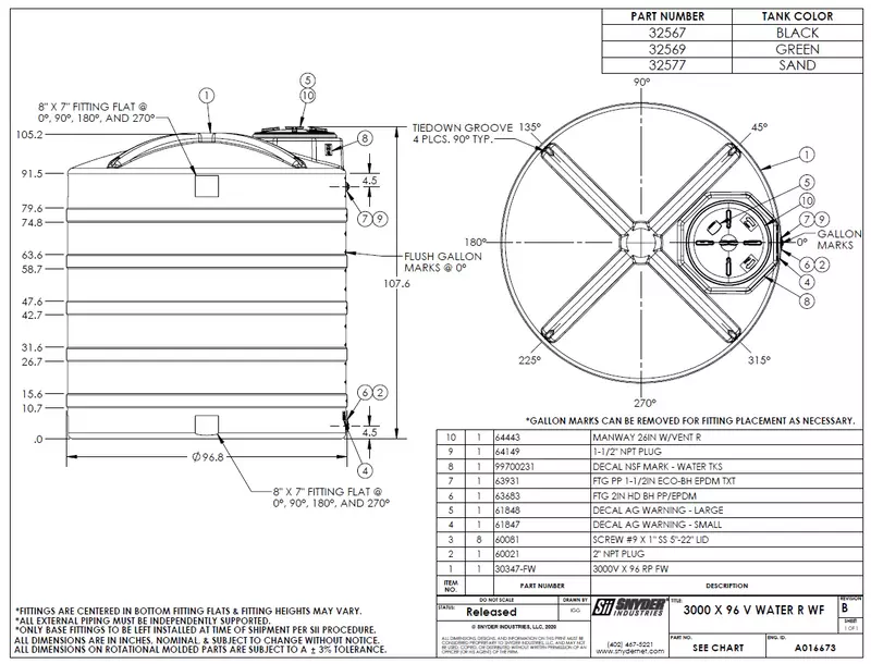 Snyder Industries 3000 Gallon Green Vertical Water Tank
