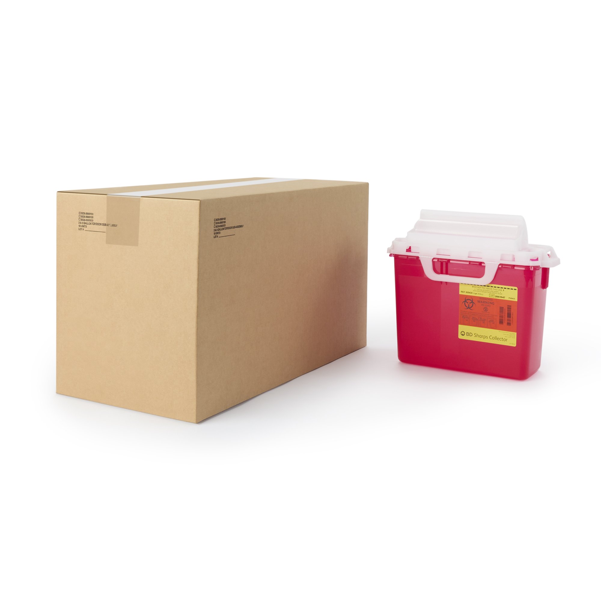 BD™ Sharps Container, Red Base, Horizontal Entry, 2 Gallon