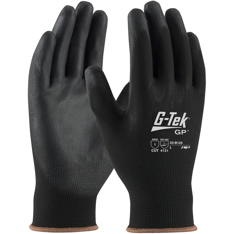 G-Tek® Seamless Knit Nylon Blend Glove with Polyurethane Coated Flat Grip on Palm & Fingers - Touchscreen