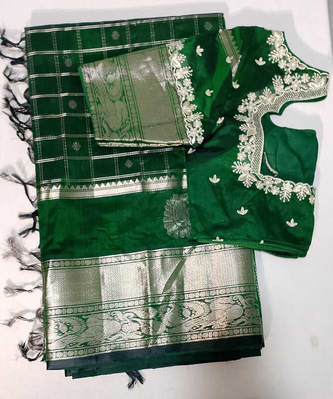 D198: Ready To Ship Beautiful Pure Mangalagiri Saree With Stitched Emboridery Work Blouse