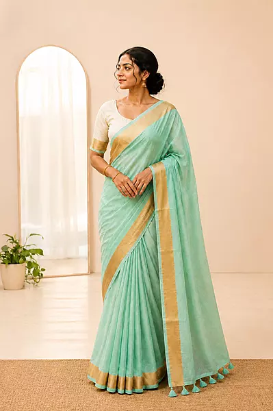 Mul cotton Green with white